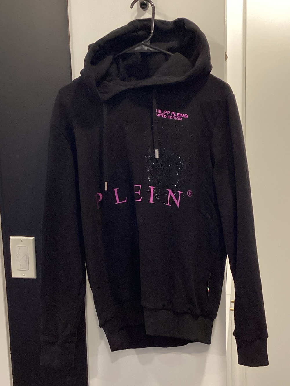 Philipp Plein Black Hoodie with Pink Logo Accents